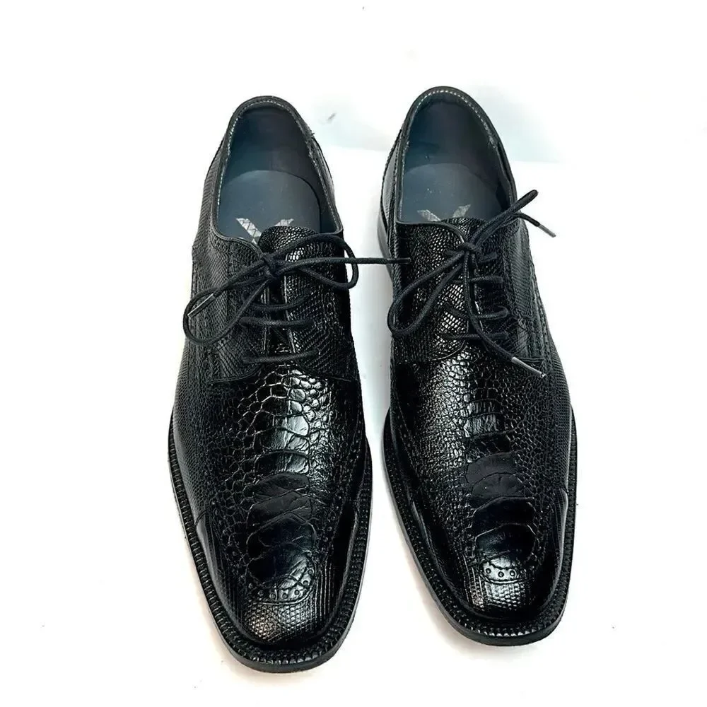 David X Genuine Lizard and Ostrich Men's Dress Shoes Black Size 9.5